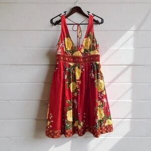 Satin Floral Dress w Yellow Accents & Beading Embellished